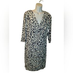 Lauren Ralph Lauren Sheath Dress Sz 16W White/Gray Ruched 3/4 slvs Green Label